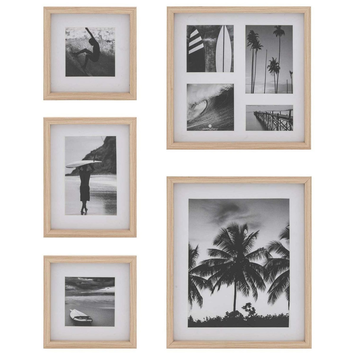 ATMOSPHERA Lot de 5 cadres photos en bois - Beige