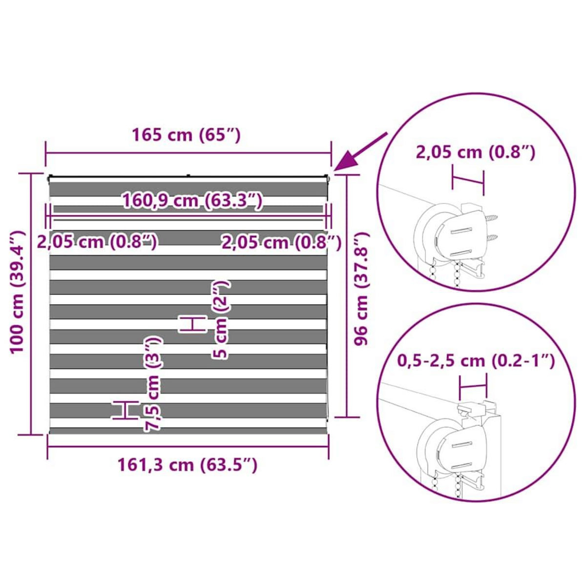VIDAXL Store zebre noir 165x100 cm largeur du tissu 160,9 cm polyester