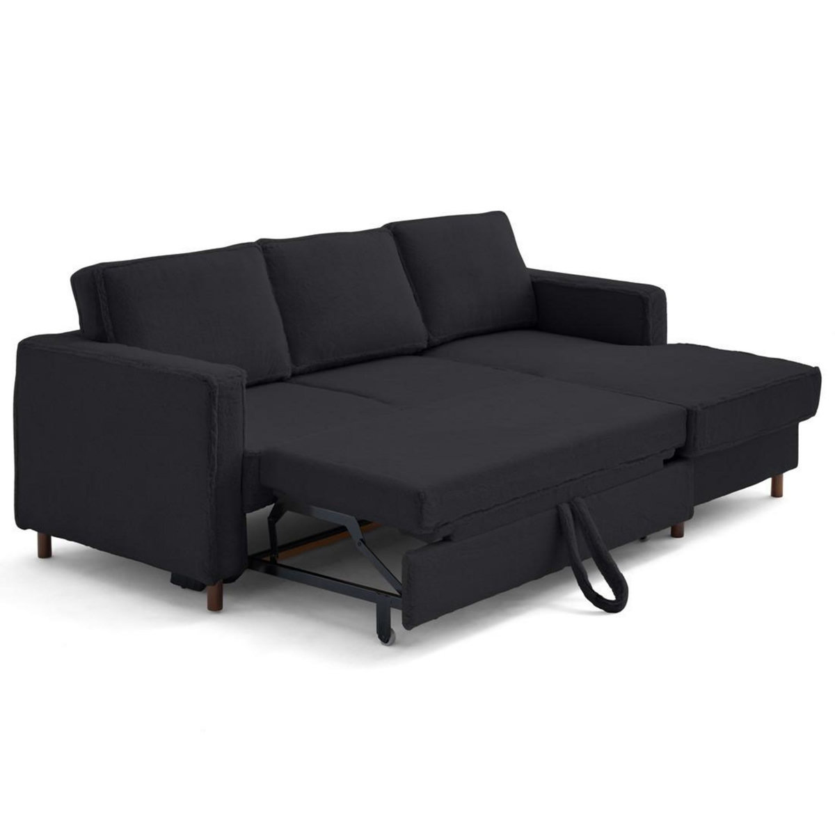 LISA DESIGN Jake - canapé d'angle droit 4 places convertible avec coffre en fausse fourrure