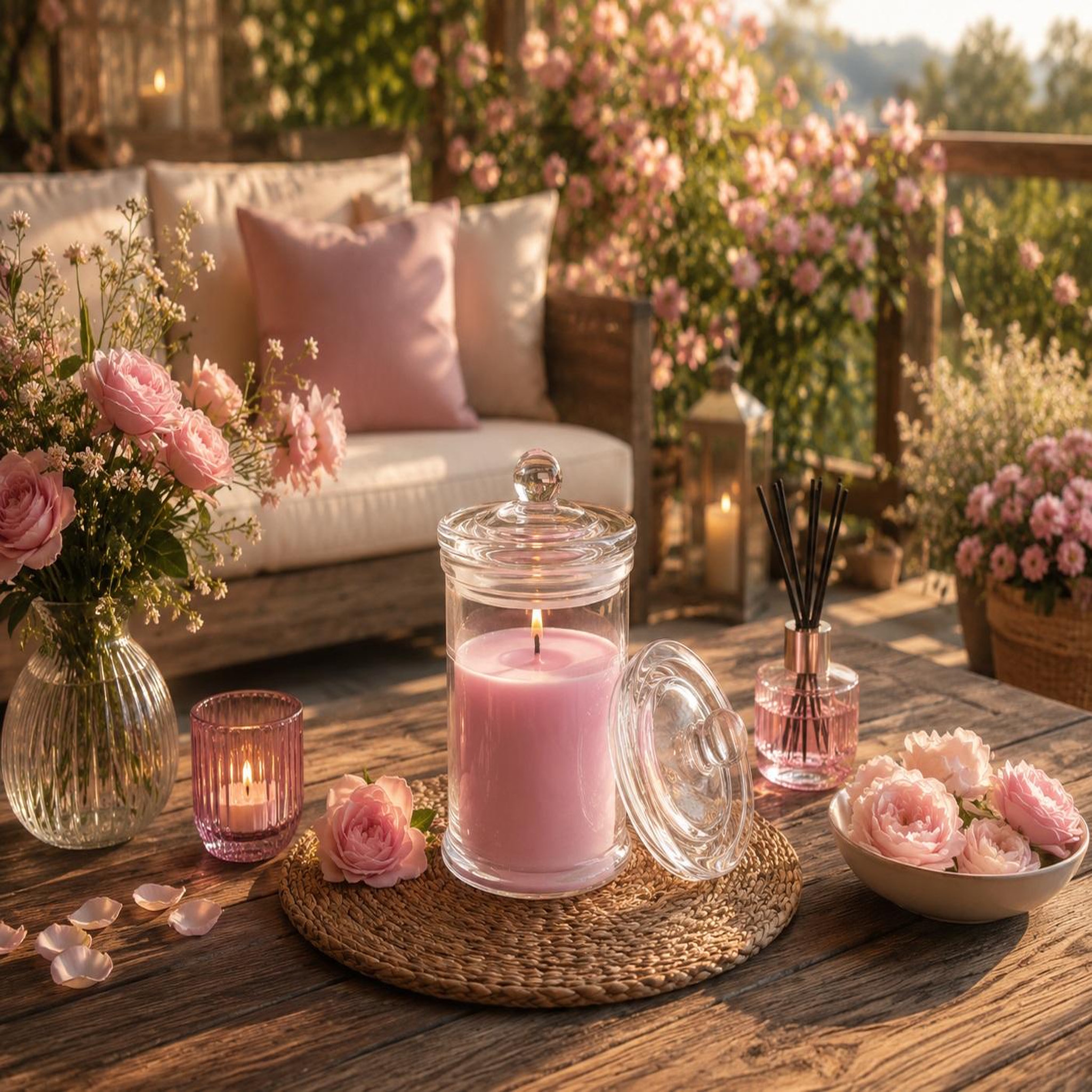 Voir la diapositive 2 : Eden Bougie bocal en verre transparent rose