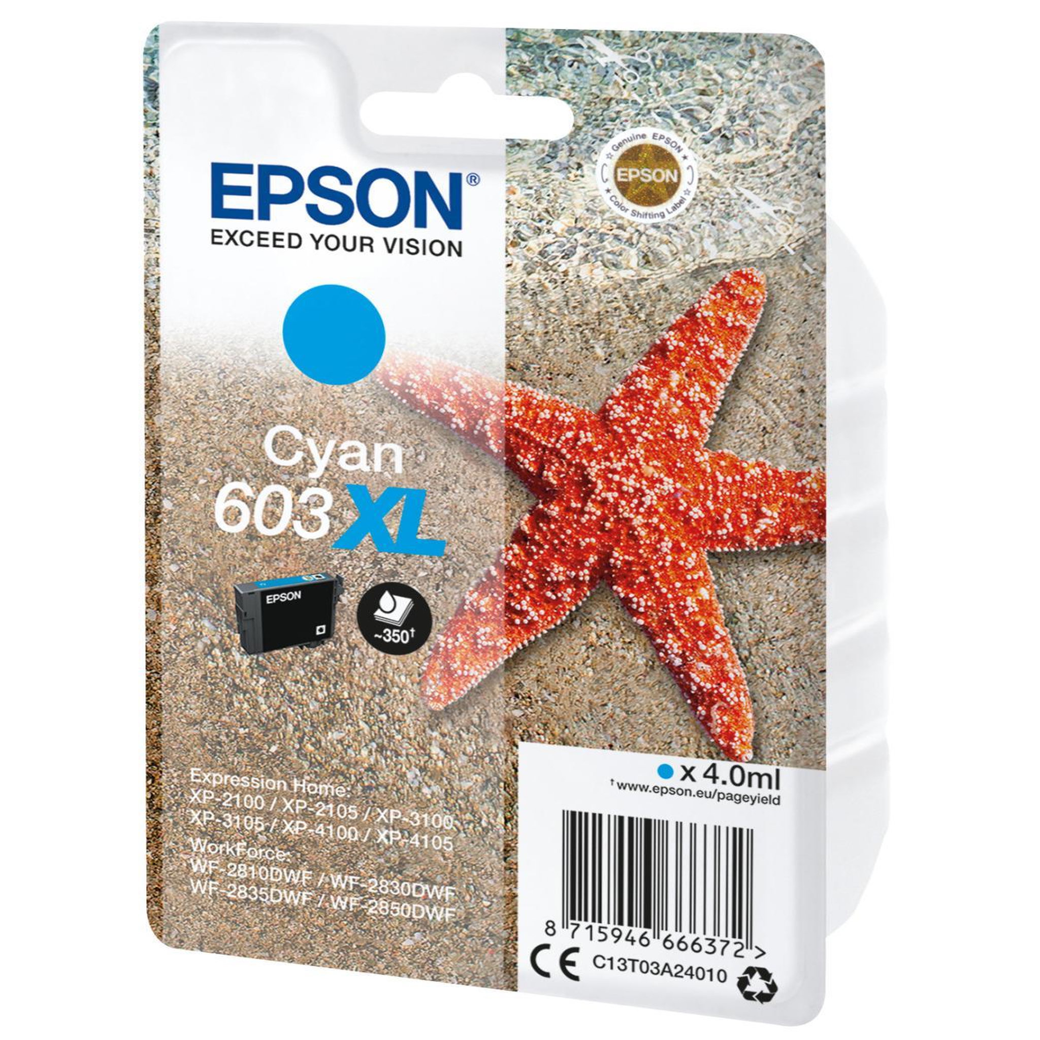 Voir la diapositive 3 : Epson Cartouche d'encre originale 603 xl haute capacité cyan - c13t03u24010