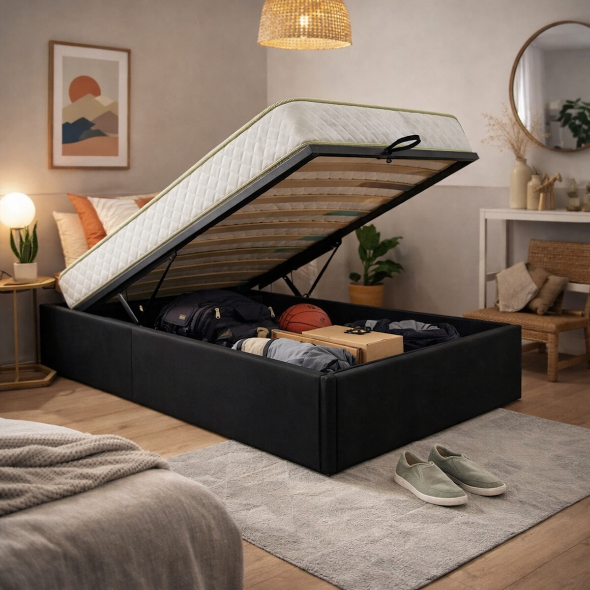 LITERIE JULIEN Ensemble Lit Coffre et Matelas  Haute Densité Confort Souple