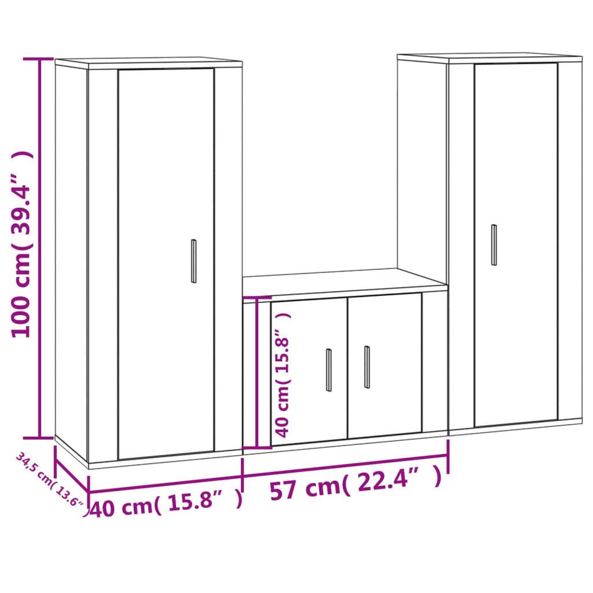 Voir la diapositive 6 : VIDAXL Ensemble de meubles TV 3 pcs Chene fume Bois d'ingenierie