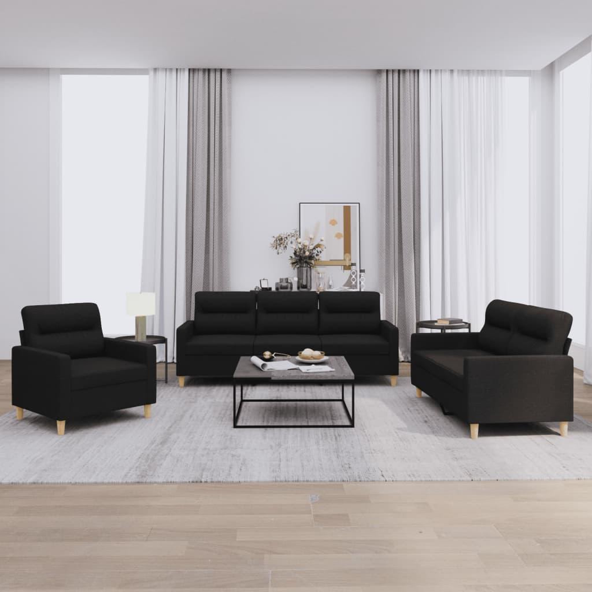 VIDAXL Ensemble de canapes 3 pcs avec coussins Noir Tissu