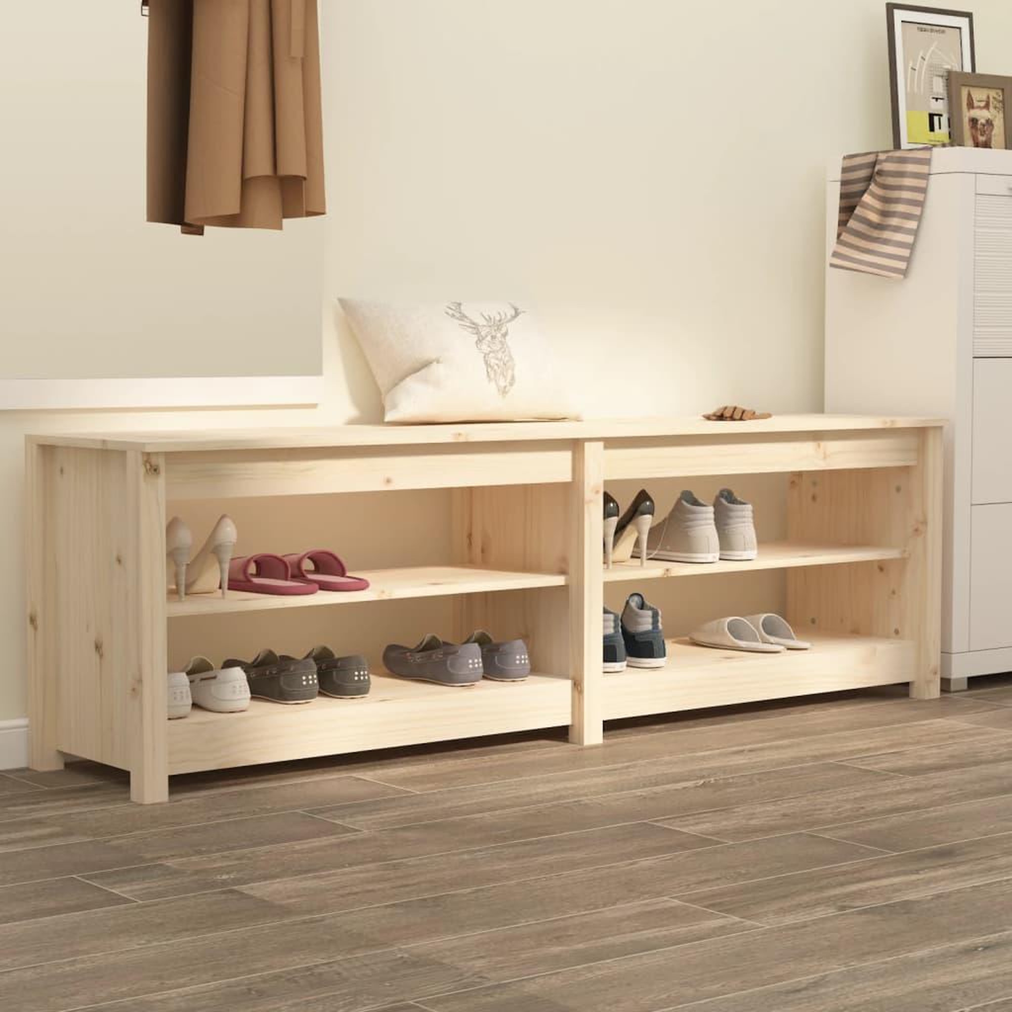 Voir la diapositive 1 : VIDAXL Banc a chaussures 160x36,5x50 cm Bois de pin massif
