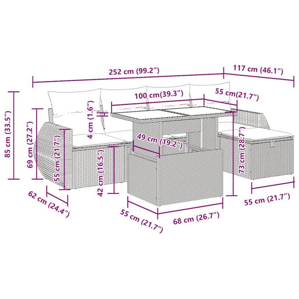VIDAXL Salon de jardin 6 pcs avec coussins noir resine tressee