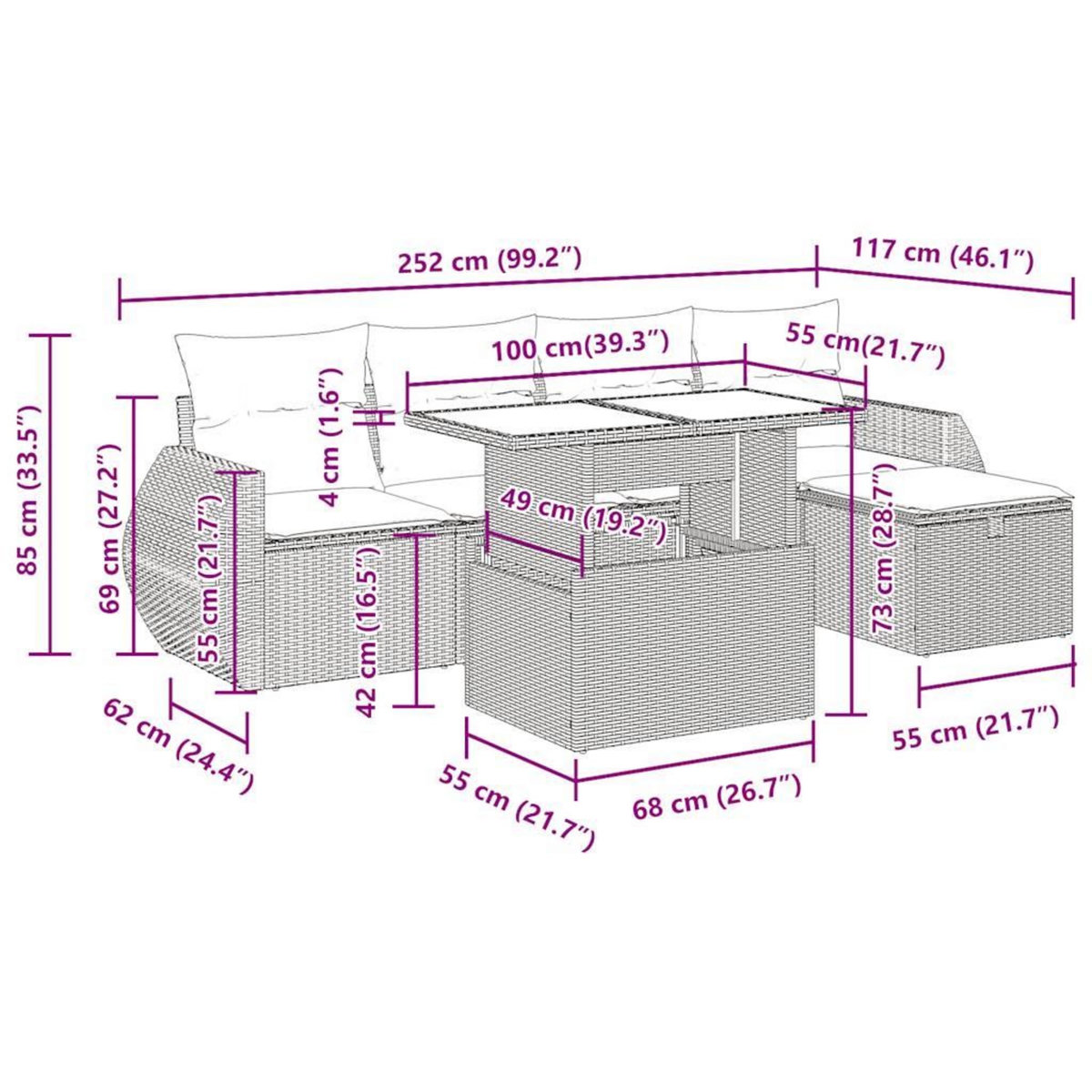 VIDAXL Salon de jardin 6 pcs avec coussins noir resine tressee