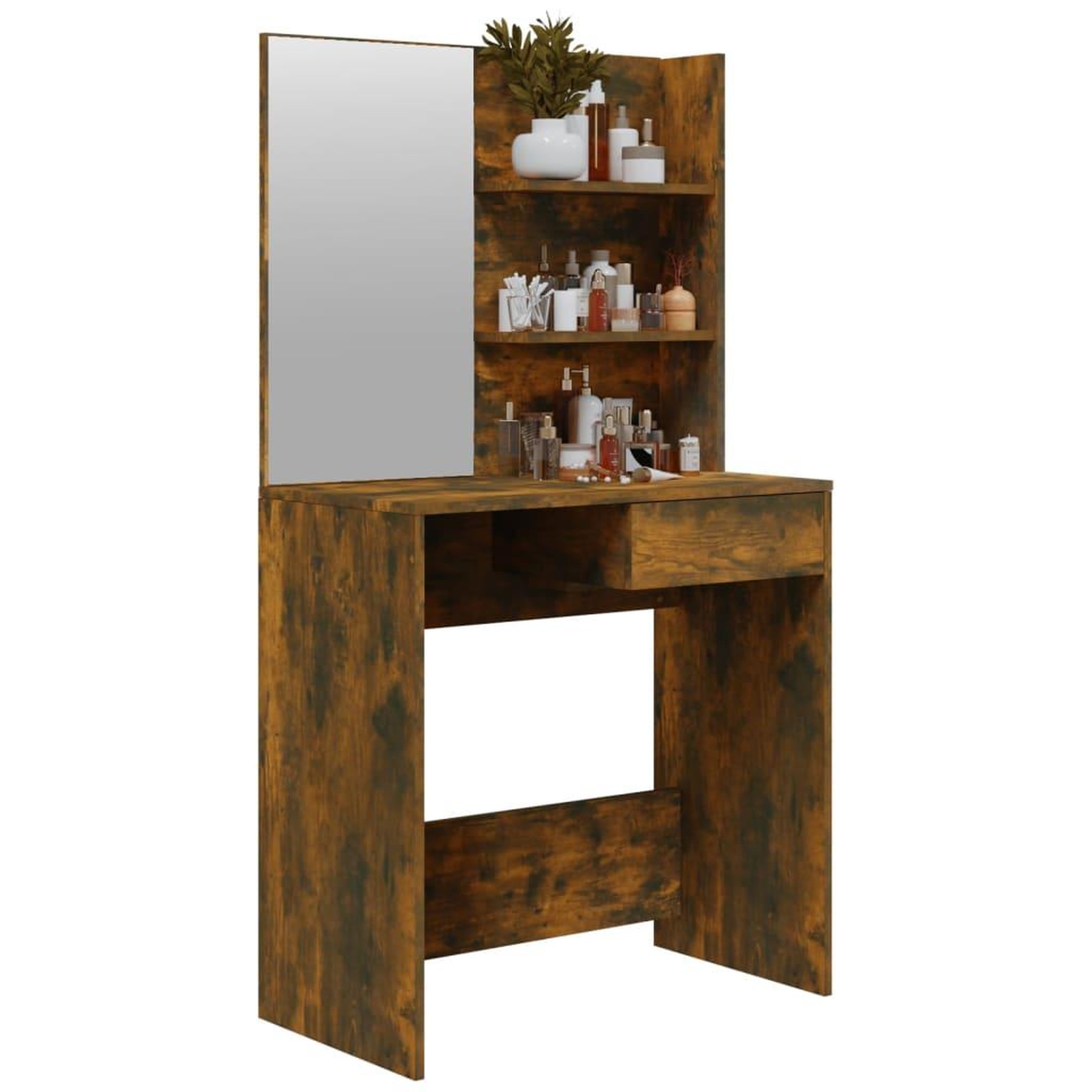 Voir la diapositive 4 : VIDAXL Coiffeuse avec miroir Chene fume 74,5x40x141 cm