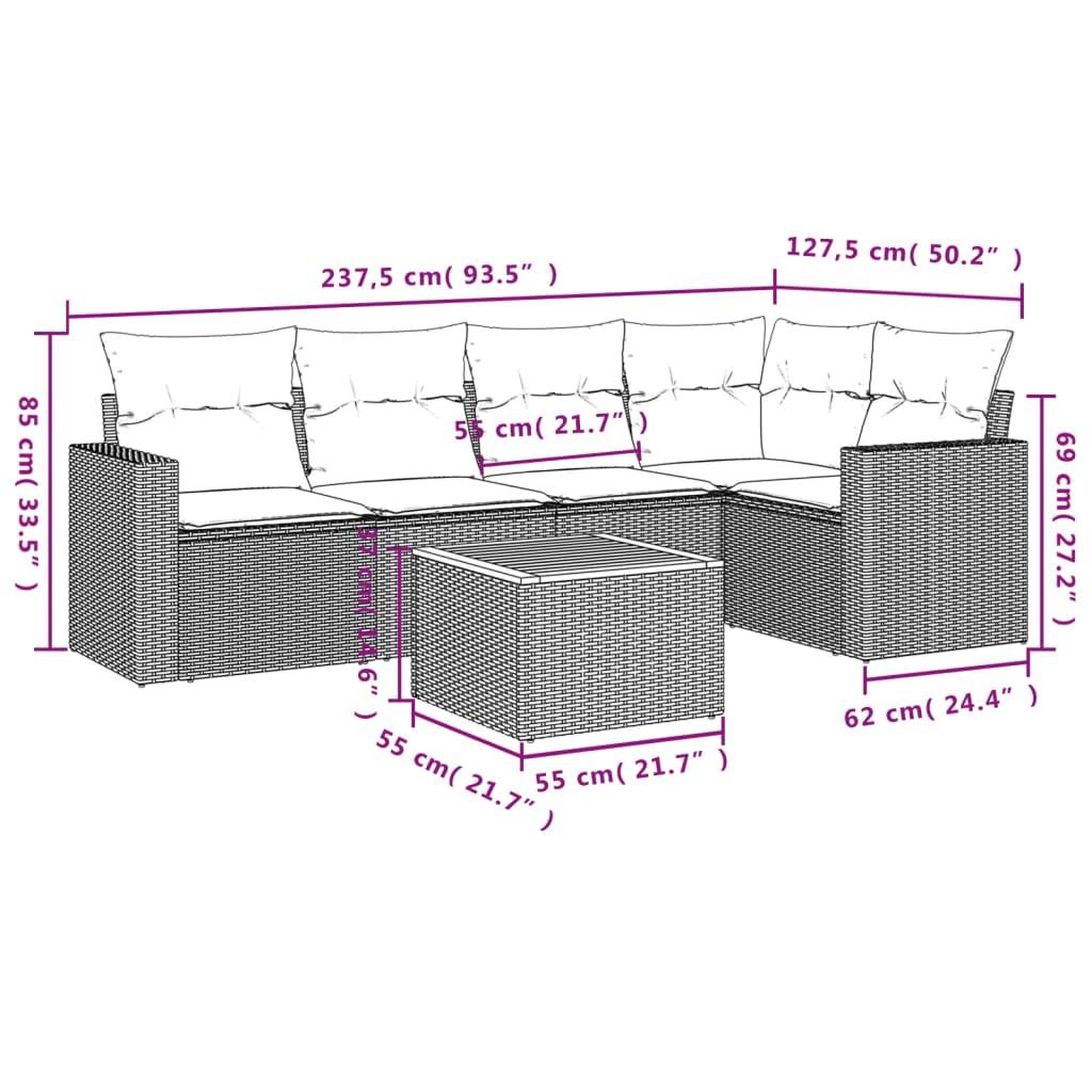 Voir la diapositive 6 : VIDAXL Salon de jardin avec coussins 6pcs melange beige resine tressee