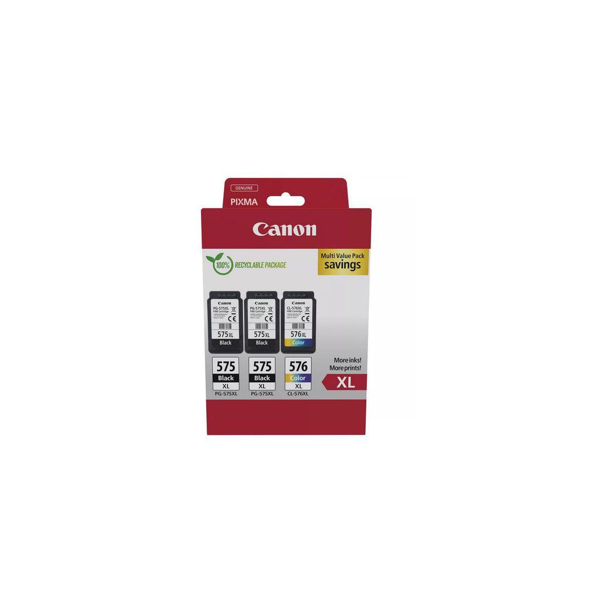 Voir la diapositive 1 : Canon Cartouche d'encre Pack de 3 Originales XL (2x PG-575 Noir + 1x CL-576 Couleur) - 5889C007