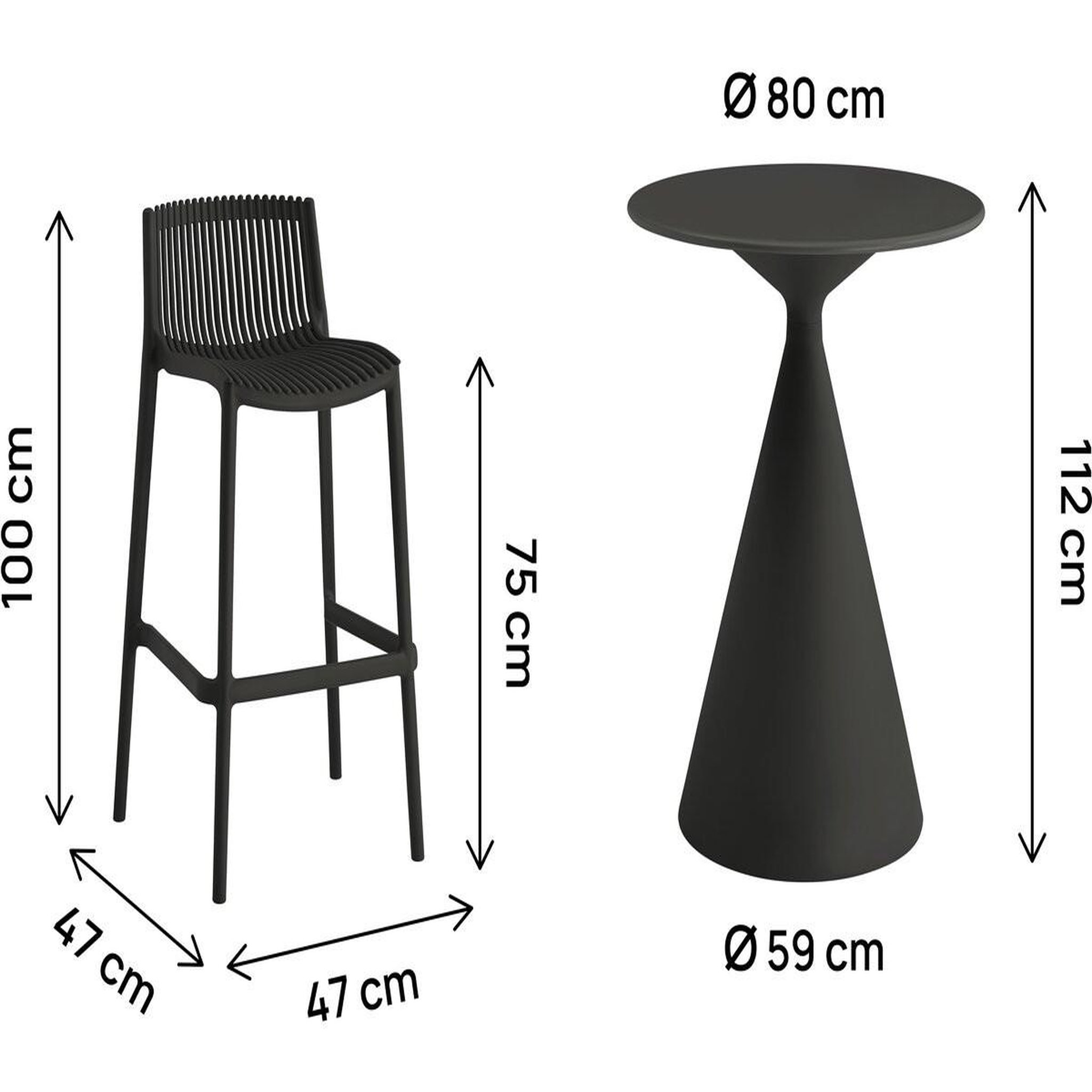 Voir la diapositive 3 : Habitat et Jardin Table et chaises hautes de jardin bistrot empilables  néora  - 2 places - noir