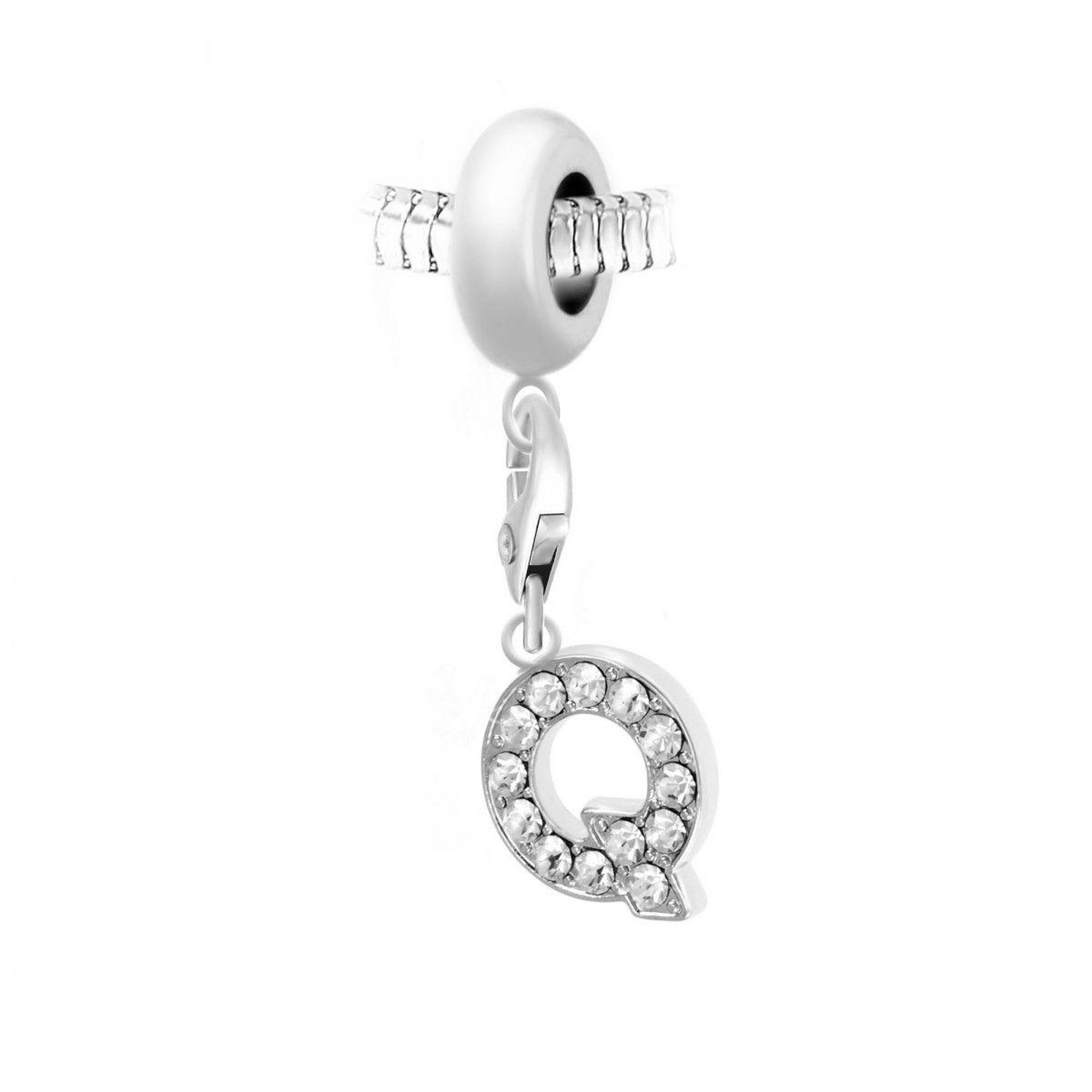 SC CRYSTAL Charm perle SC Crystal en acier avec pendentif lettre Q ornée de Cristaux scintillants