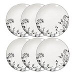 SECRET DE GOURMET Lot de 6 Assiettes à Dessert  White Floral  20cm Blanc