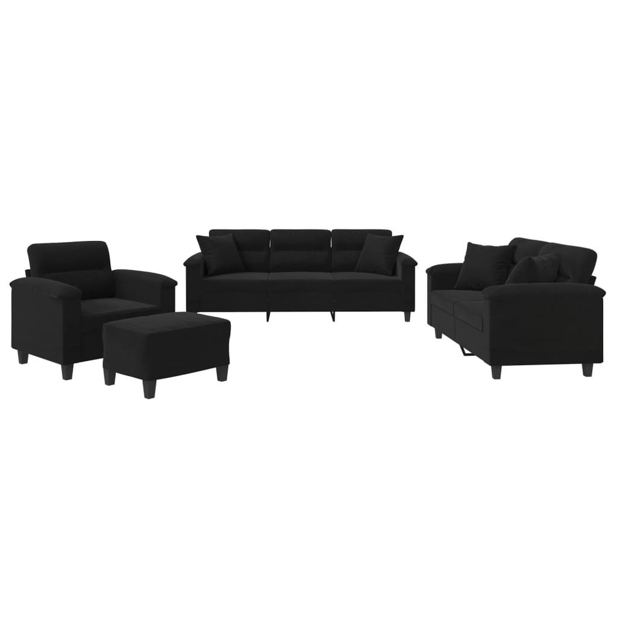 Voir la diapositive 2 : VIDAXL Ensemble de canapes 4 pcs avec coussins Noir Tissu microfibre