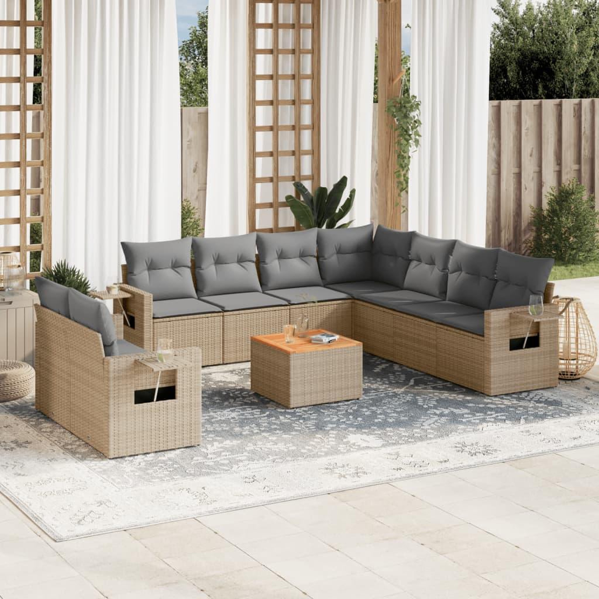 VIDAXL Salon de jardin avec coussins 10 pcs beige resine tressee