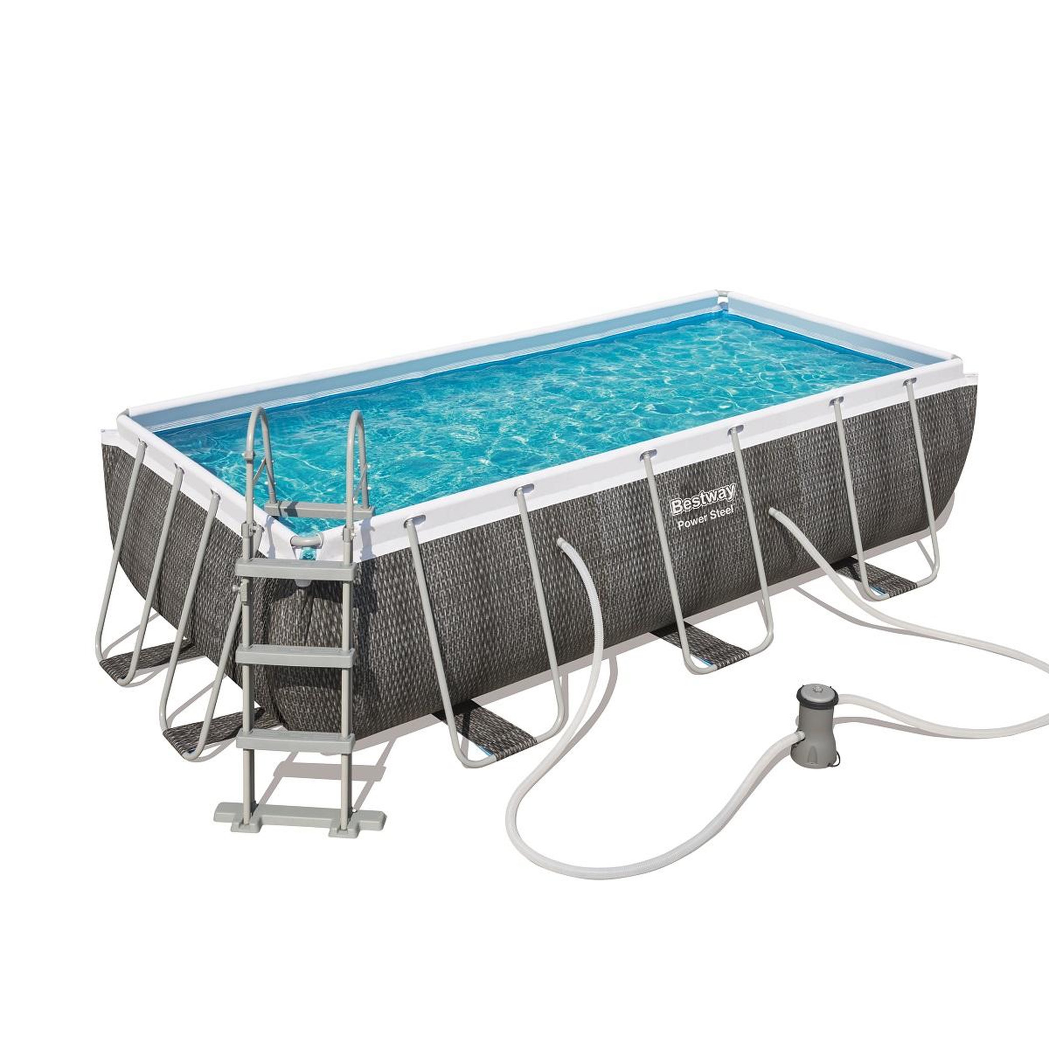 Voir la diapositive 2 : BESTWAY Piscine tubulaire rectangulaire - Décor rotin - 4,04 x 2,01 x H 1 m - Power Steel