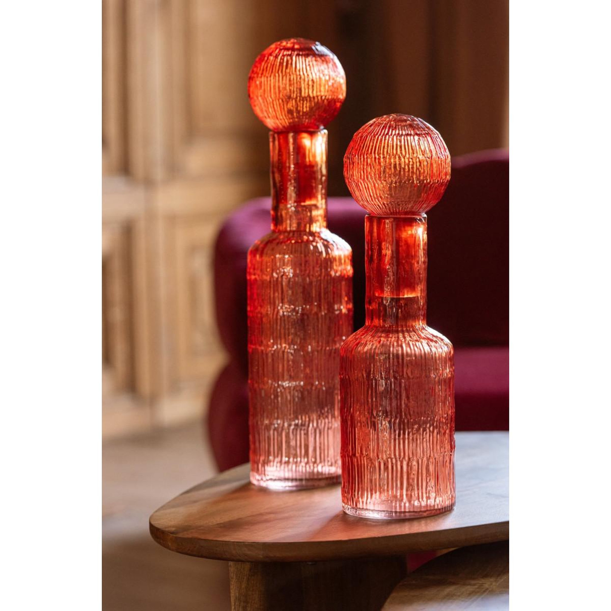 Voir la diapositive 4 : J-LINE Bouteille déco striée en verre  kyoto  54cm orange
