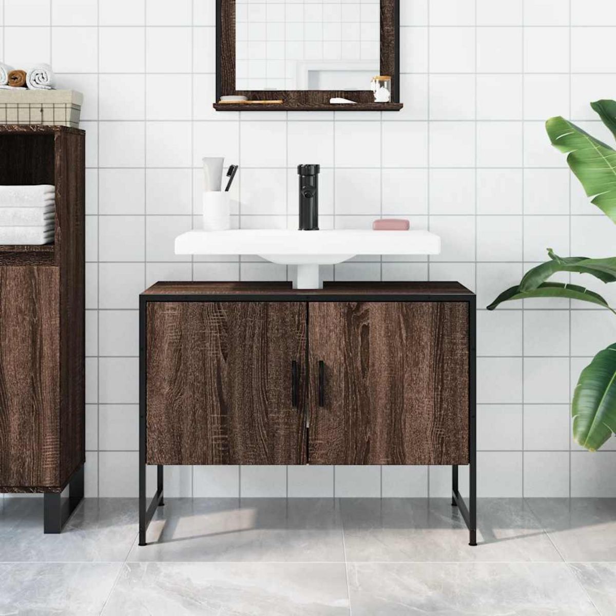VIDAXL Armoire lavabo de salle de bain chene marron bois d'ingenierie