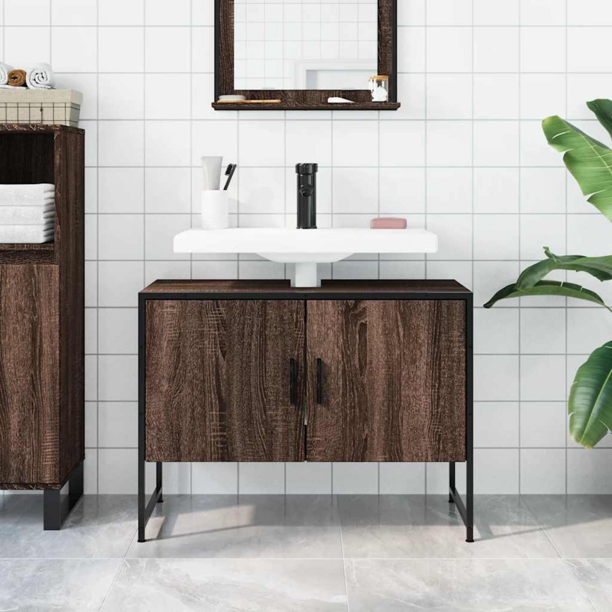 VIDAXL Armoire lavabo de salle de bain chene marron bois d'ingenierie