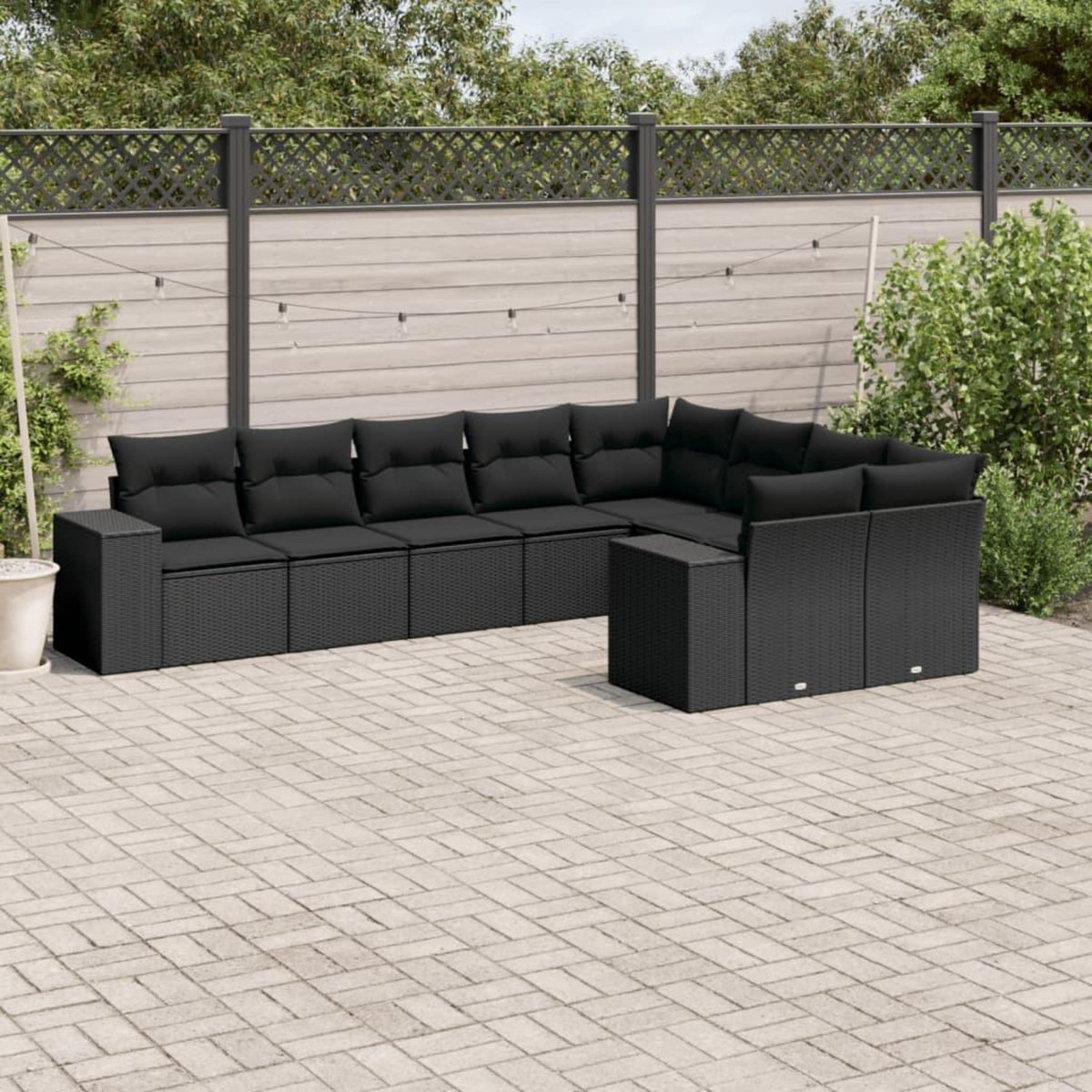 VIDAXL Salon de jardin 9 pcs avec coussins noir resine tressee