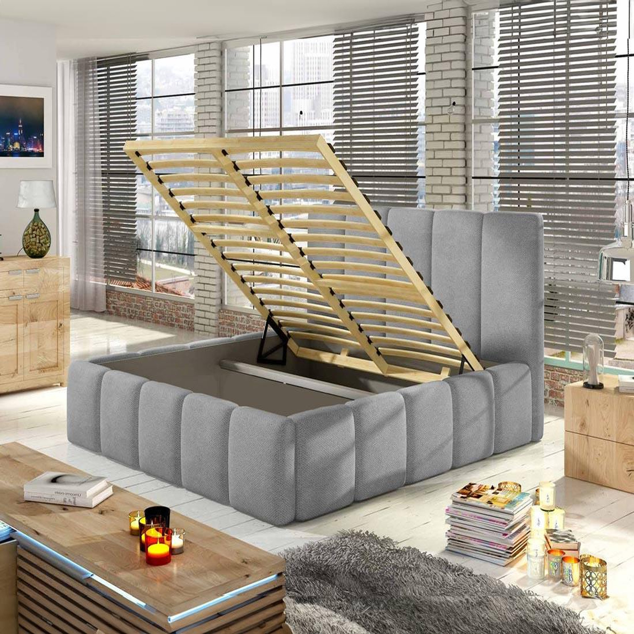 Voir la diapositive 2 : BEST MOBILIER Lucea - lit coffre - 160x200 - sommier inclus - en velours