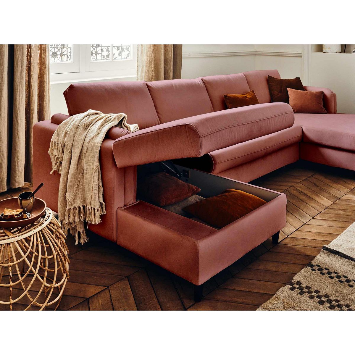 LISA DESIGN Brooke - canapé panoramique en u - 7 places - convertible avec coffre - en velours