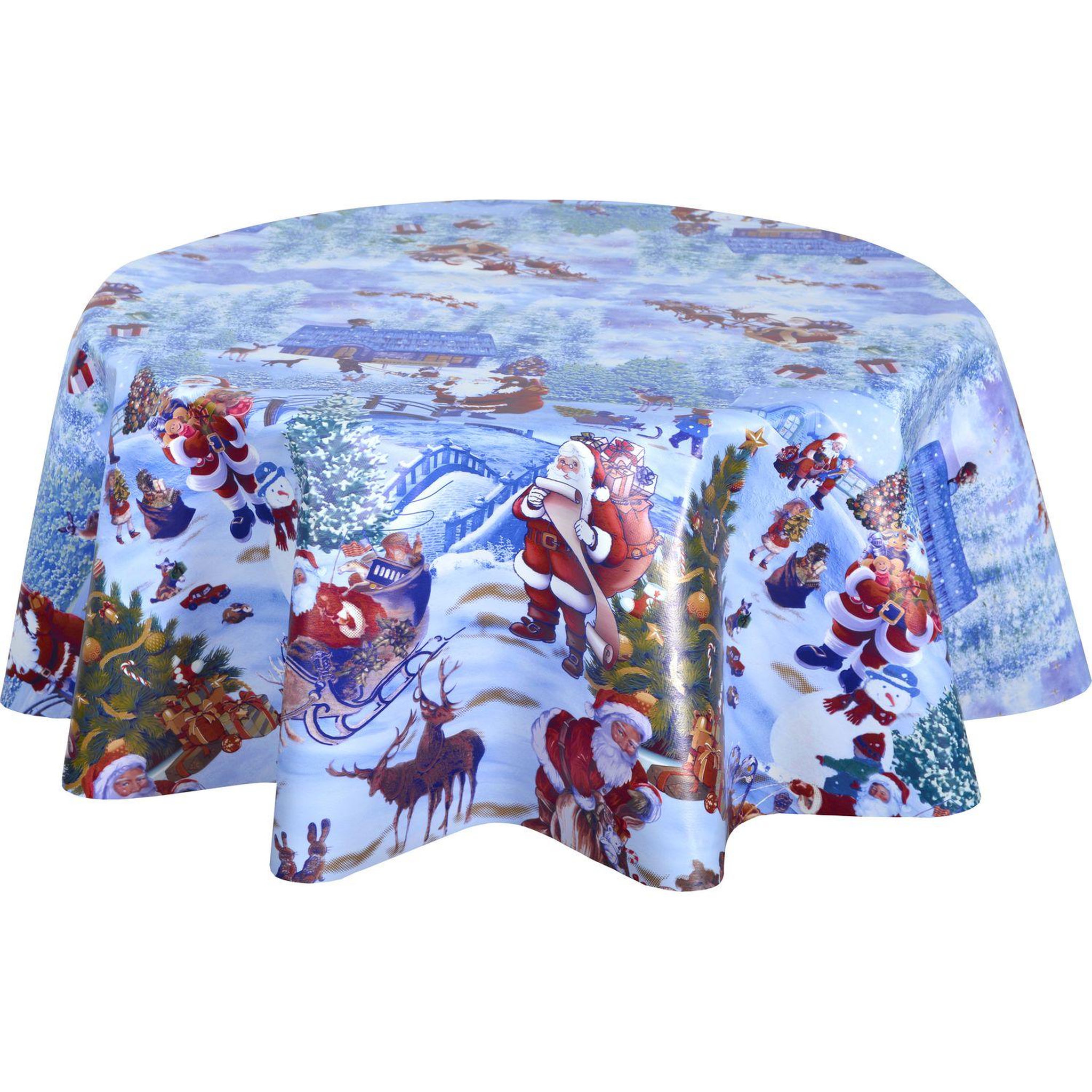 HABITABLE Nappe en toile cirée ronde NEIGE - Diam. 135 cm - Bleu