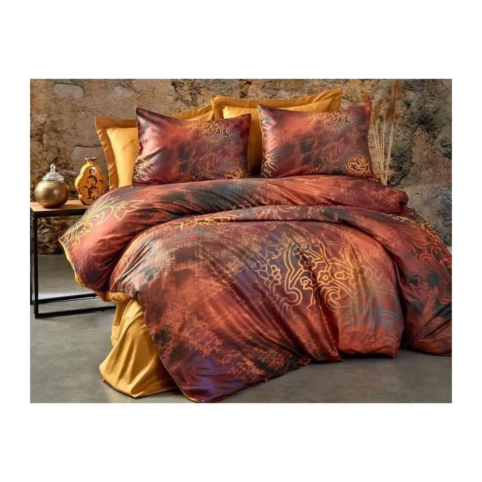 GENERIQUE Parure de lit - 1 housse de couette 220 x 240 cm + 2 taies d'oreiller 60 x 60cm - 100 % polyester microsatin - Rouge