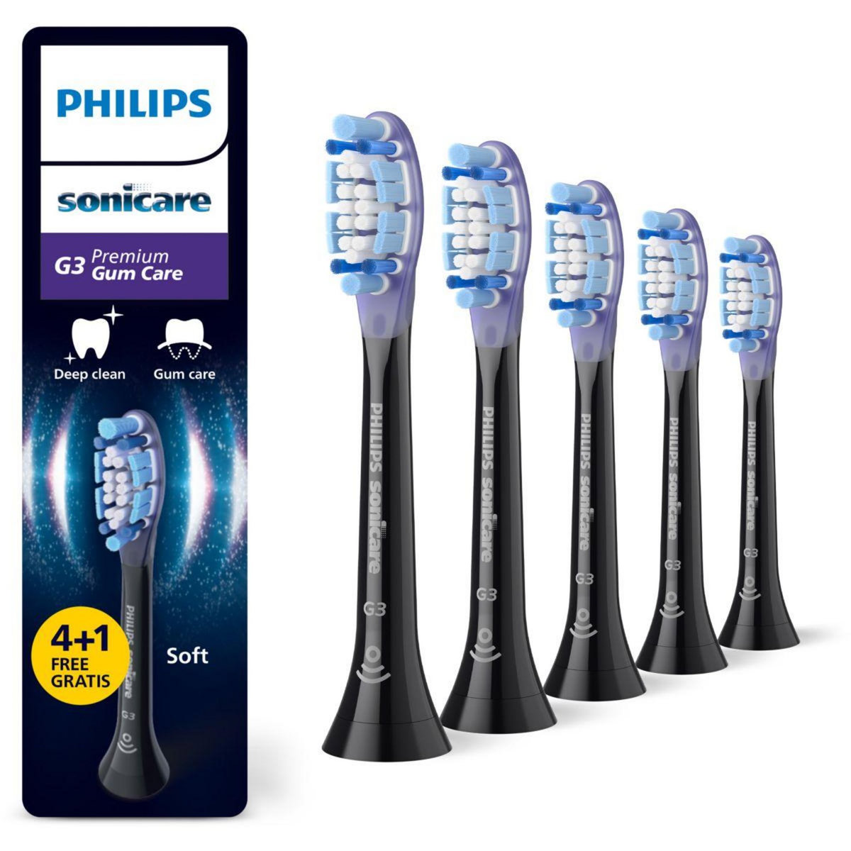 Philips Brossette dentaire Sonicare lot de 5 - HX9055/88 black Gum Care- soin des gencives G3