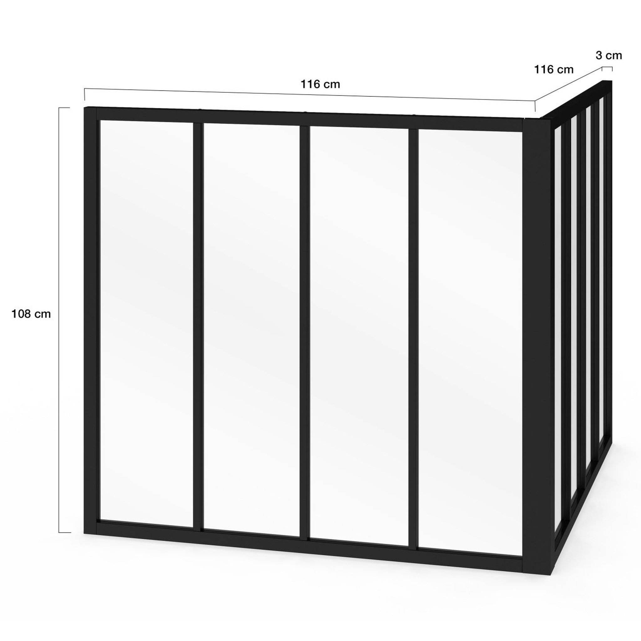 Voir la diapositive 4 : ID MARKET Verrière d'angle atelier 8 vitrages l. 116 x l.116 x h.108 cm en métal noir et verre trempé
