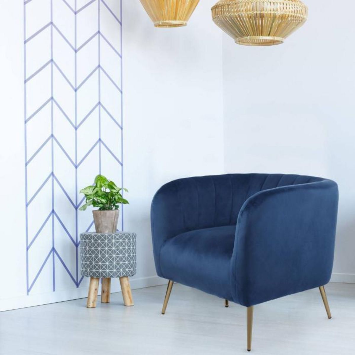 Paris Prix Fauteuil Design en Velours  Reuben  75cm Bleu