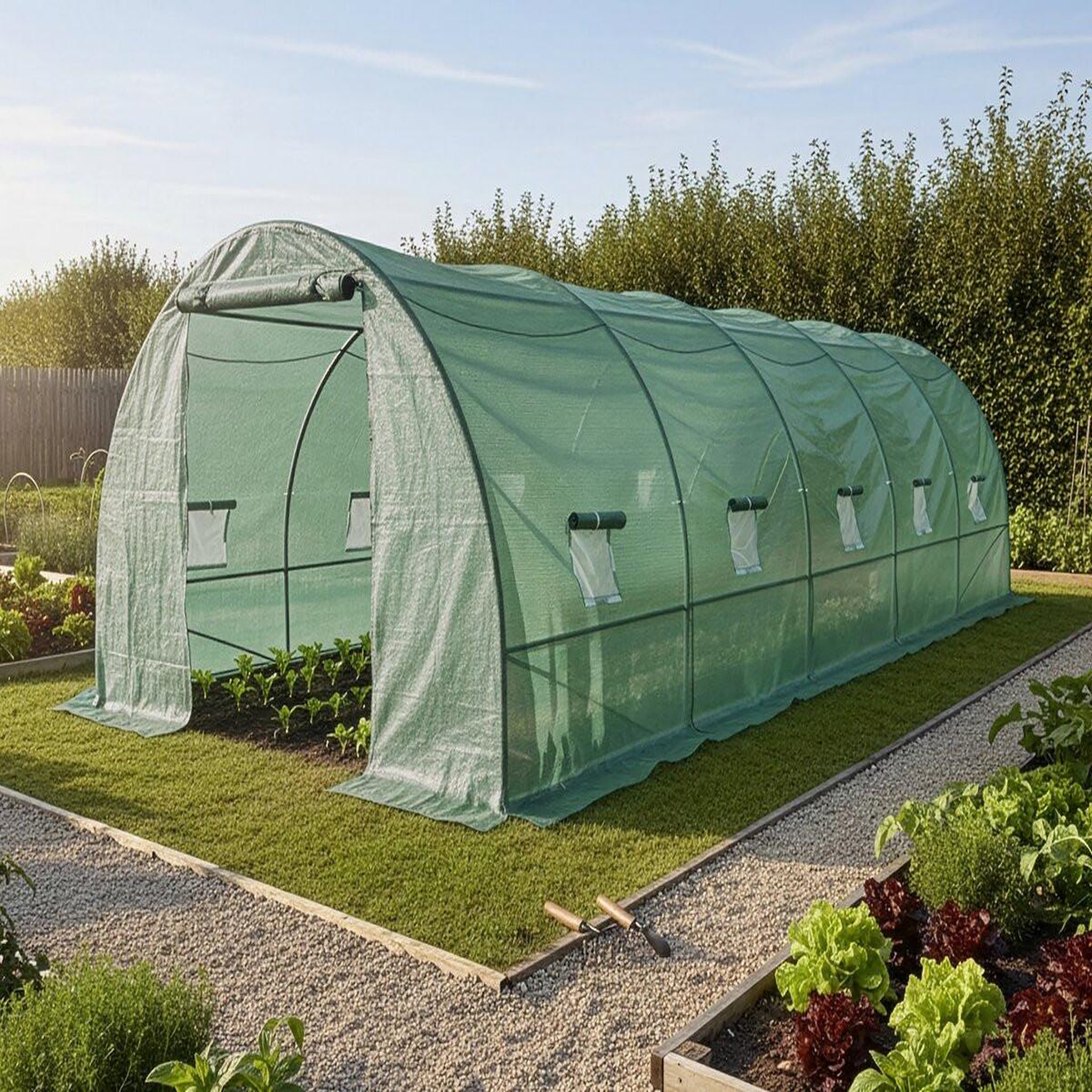 Voir la diapositive 2 : Habitat et Jardin Bâche pour serre tunnel de jardin  lys  - 24 m² - 130g - vert