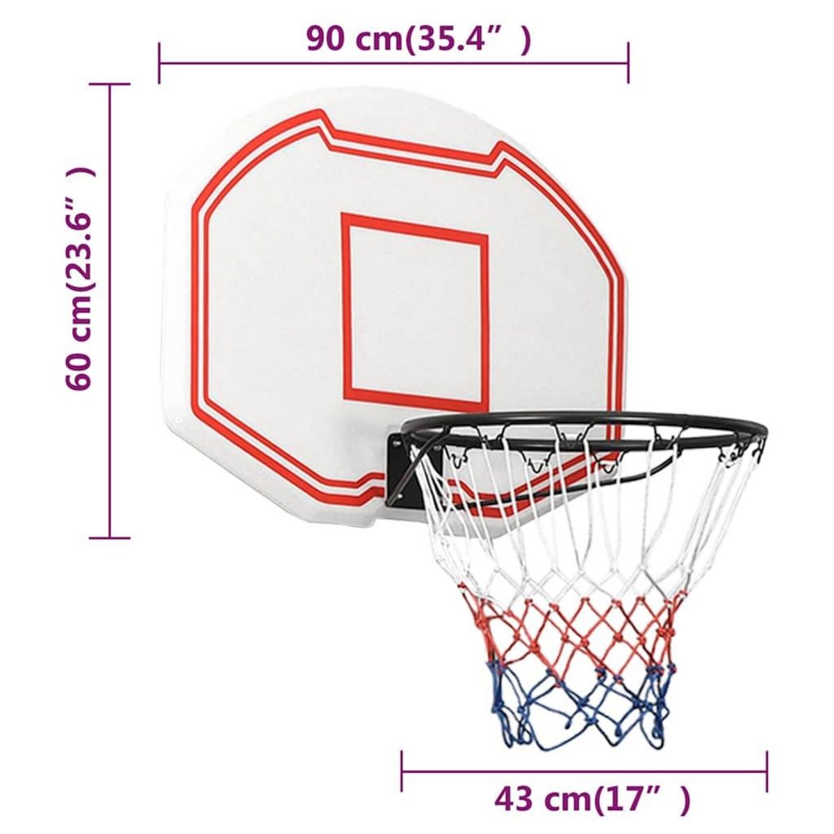 VIDAXL Panneau de basket-ball Blanc 90x60x2 cm Polyethylene