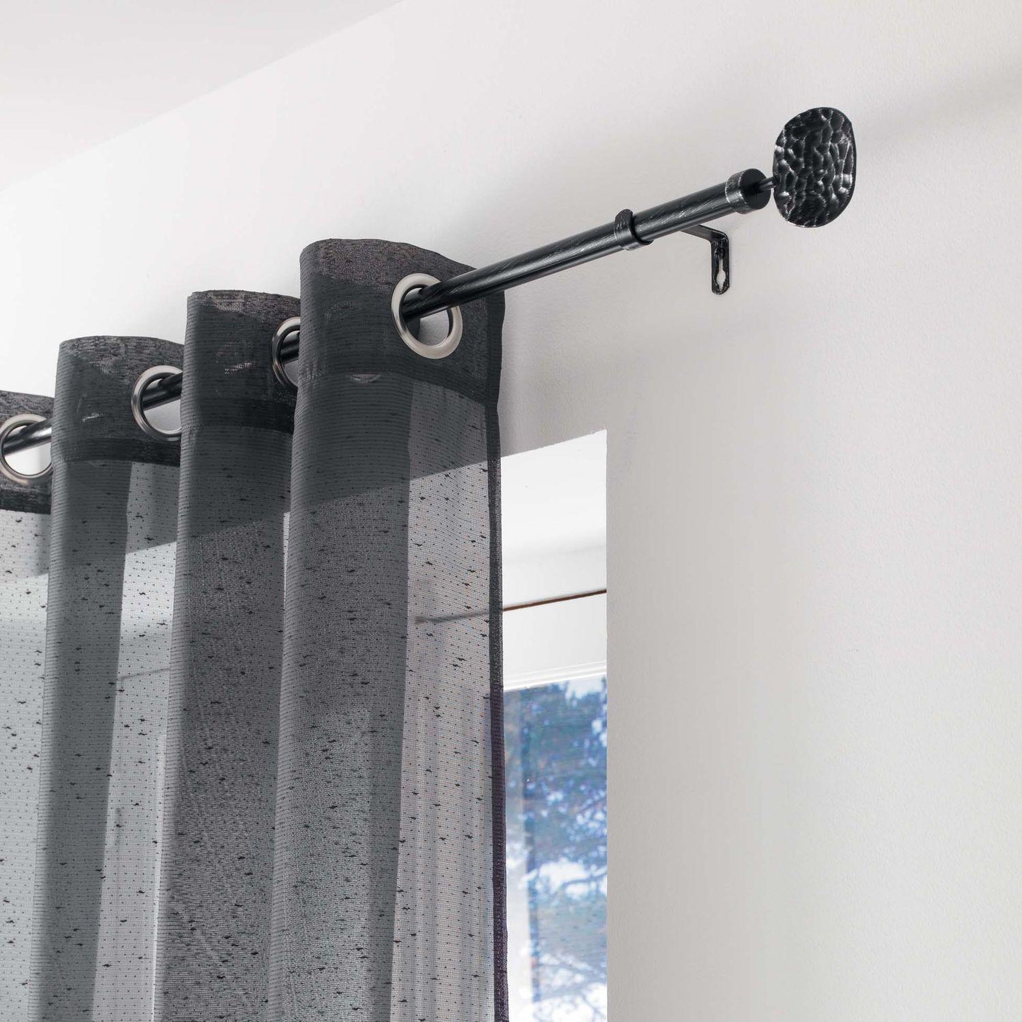 Voir la diapositive 2 : Douceur d'Intérieur Kit de tringle à rideaux extensible disque martelé - l210 /l380 cm - patine noir