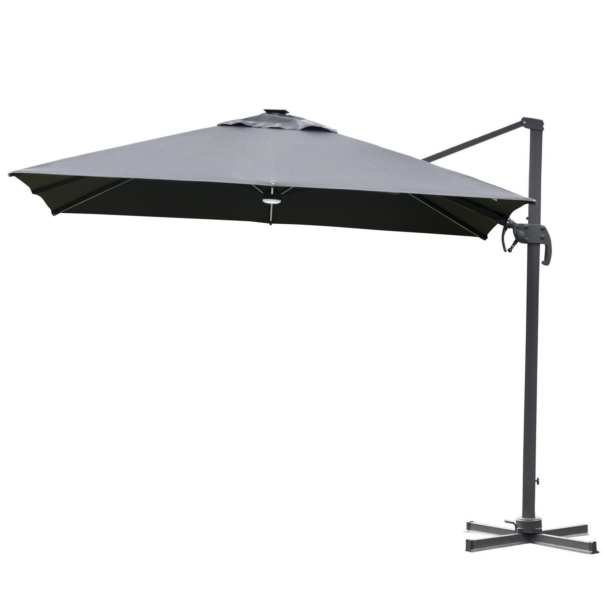 OUTSUNNY Parasol déporté carré parasol LED inclinable pivotant 360° manivelle piètement acier dim. 3L x 3l x 2,66H m gris