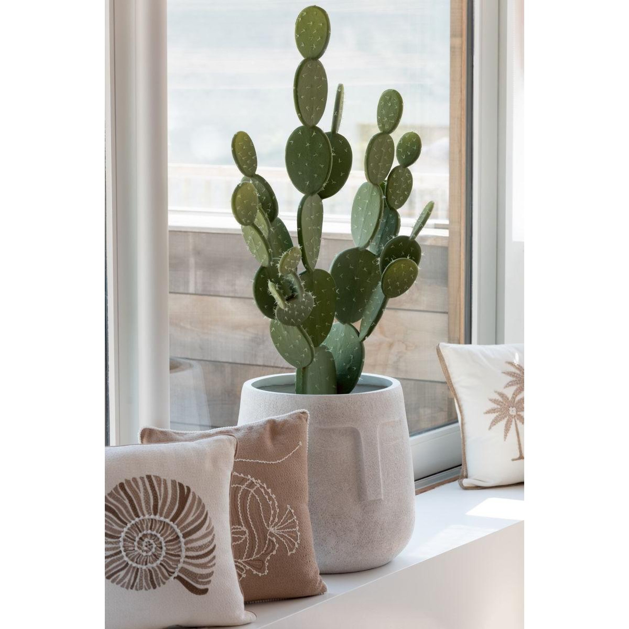 Voir la diapositive 4 : J-LINE Lot de 3 cache-pots déco  moai  45cm blanc