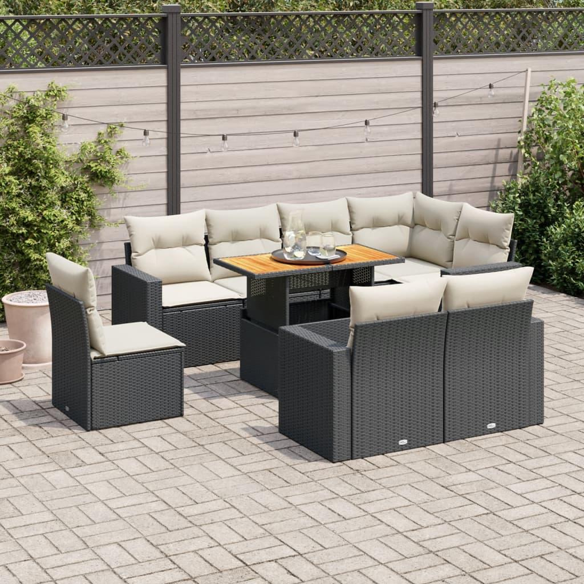VIDAXL Salon de jardin 9 pcs avec coussins noir resine tressee