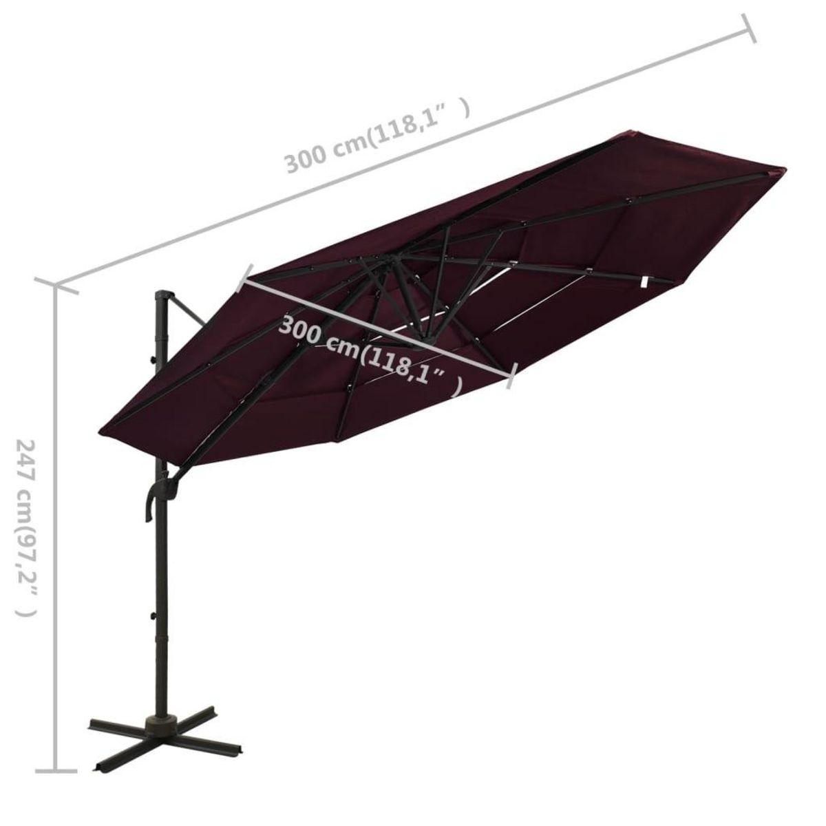 VIDAXL Parasol de jardin a 4 niveaux mat en aluminium rouge bordeaux