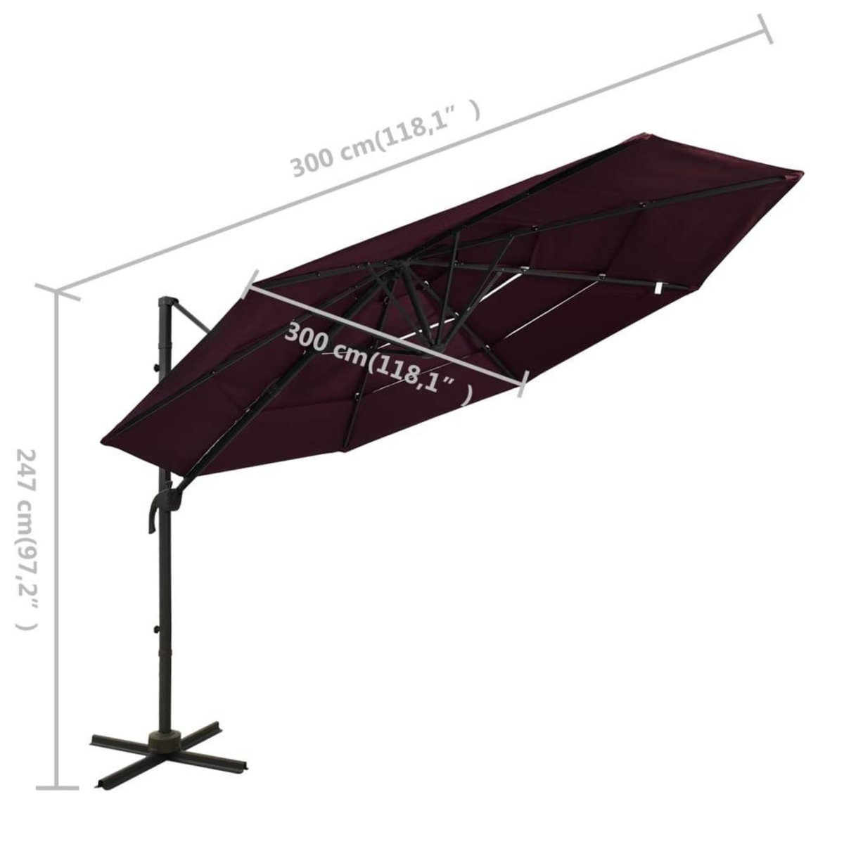 VIDAXL Parasol de jardin a 4 niveaux mat en aluminium rouge bordeaux