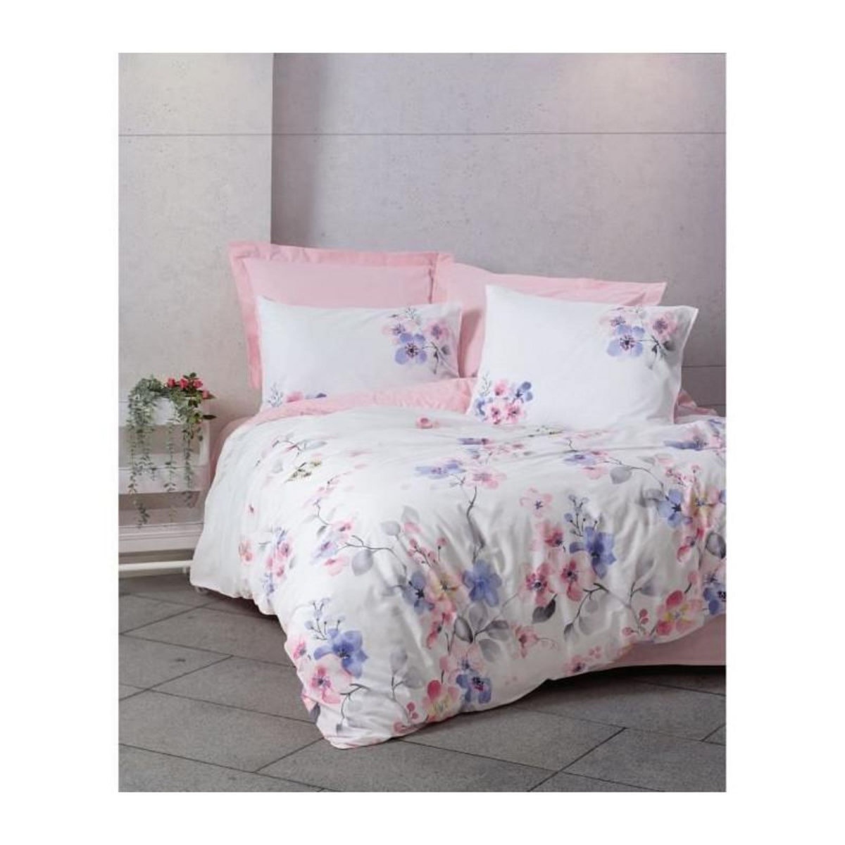 GENERIQUE Parure de lit - 129CTN64249 - 1 housse de couette 220 x 240 cm + 2 taies d'oreiller 60 x 60 cm - 100% coton ranforcé - Rose