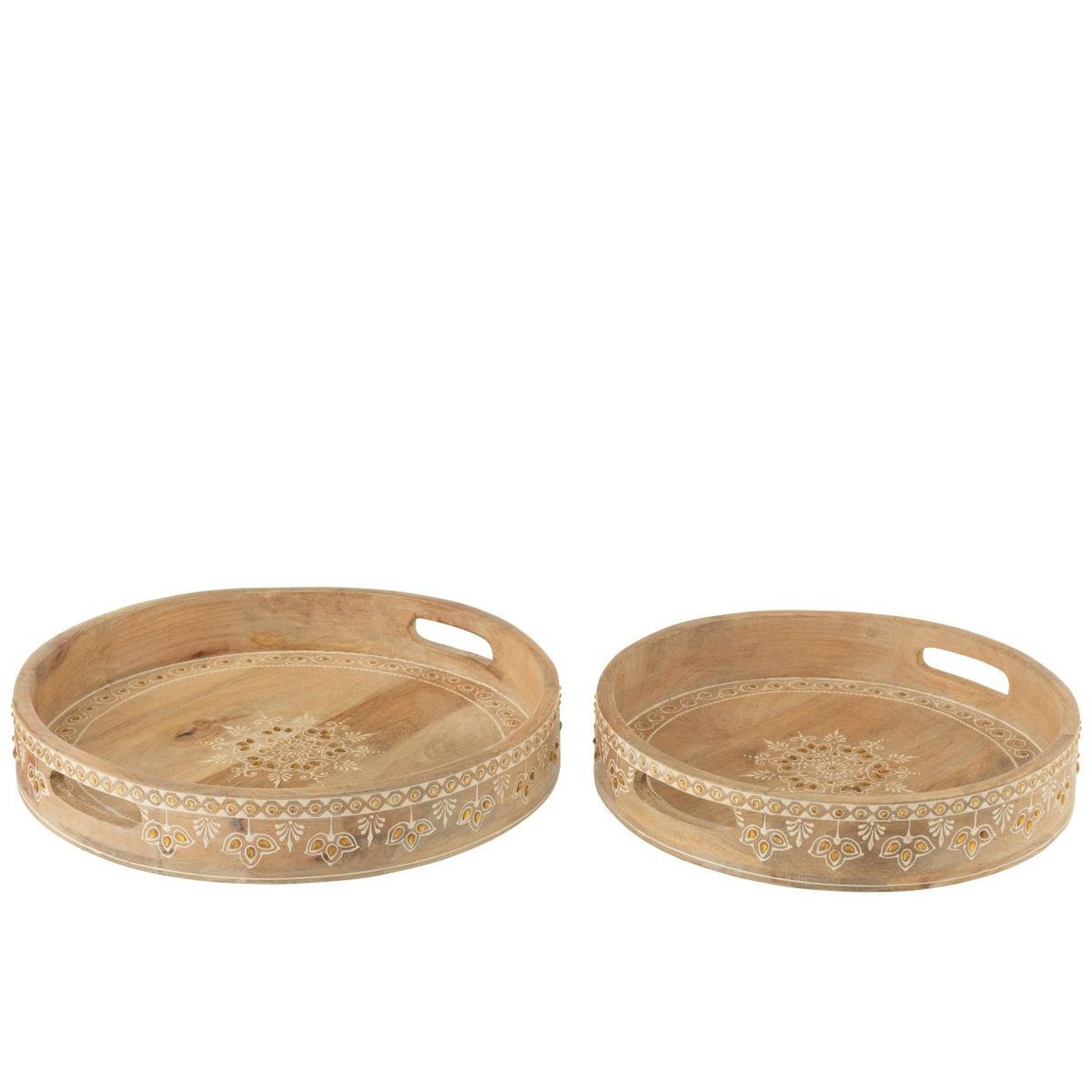 Voir la diapositive 2 : J-LINE Lot de 2 plateaux en bois  perle du sahara  40cm naturel