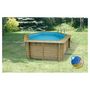 Voir la diapositive 3 : UBBINK Piscine hors sol bois hexagonale - 410x120cm - Liner Bleu + Bâche à bulles-AZURA
