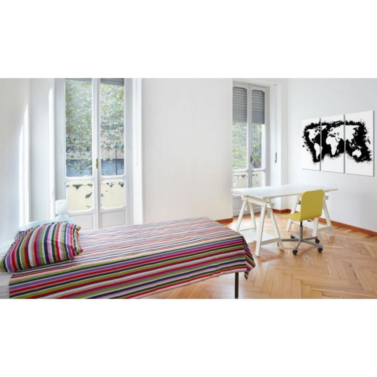 Paris Prix Tableau 3 Panneaux  Carte Monochromatique du Monde