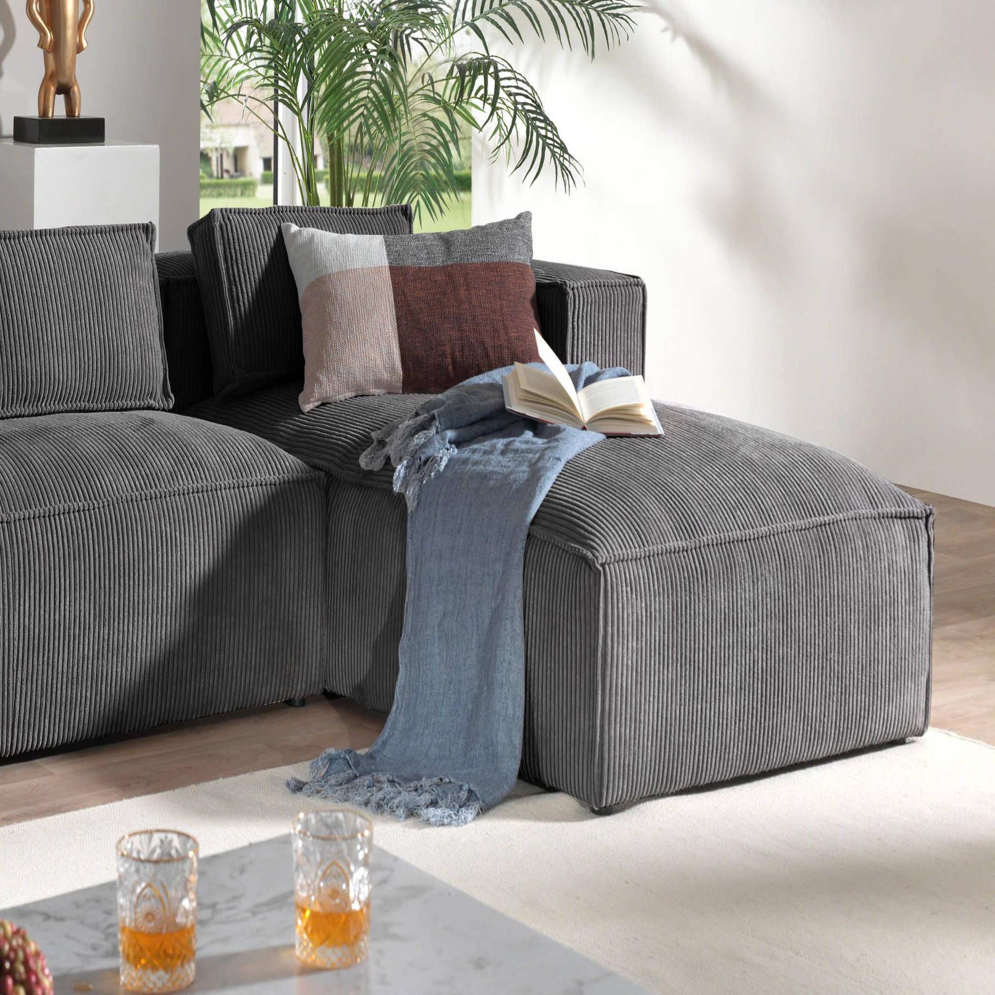 Voir la diapositive 3 : LISA DESIGN Stella - canapé d'angle - en velours côtelé - 4 places -style contemporain - droit