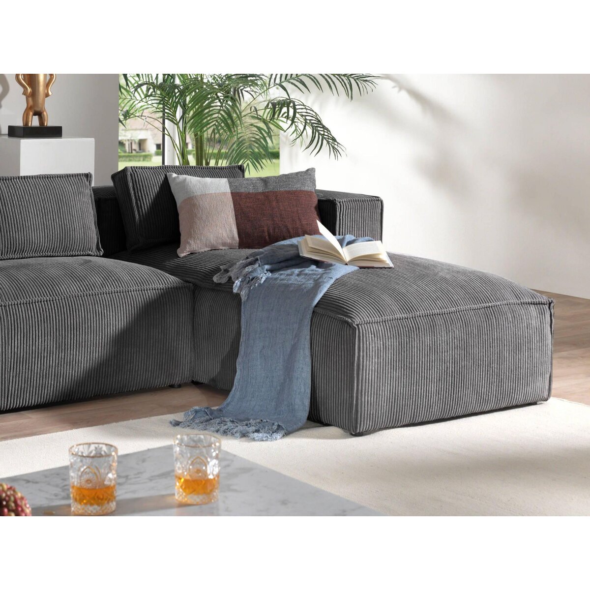 LISA DESIGN Stella - canapé d'angle - en velours côtelé - 4 places -style contemporain - droit