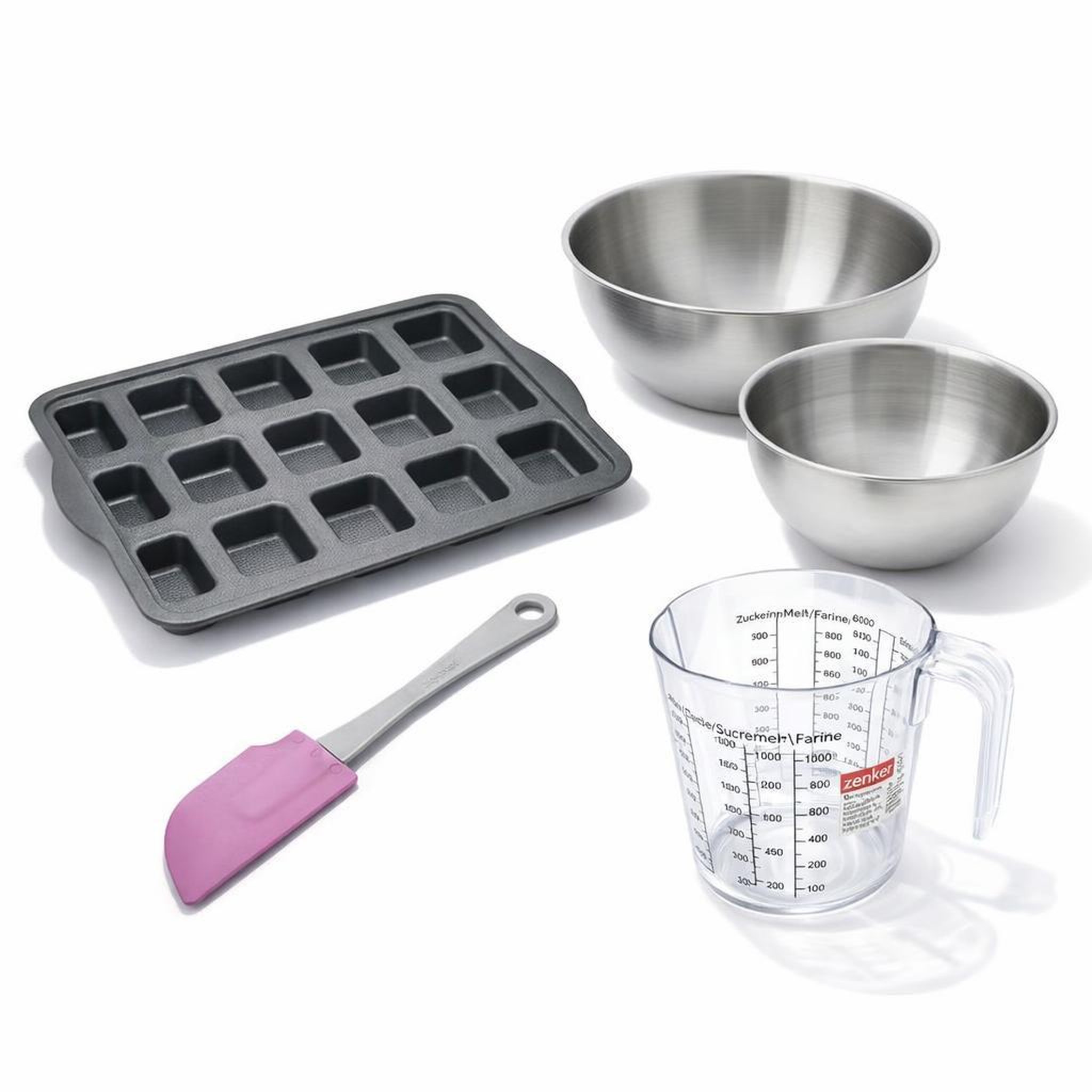 ZENKER Set de 5 ustensiles de pâtisserie moule à gâteaux bols spatule et verre doseur silicone fibre de verre silicone fibre de verre zenker  silicone fibre de verre