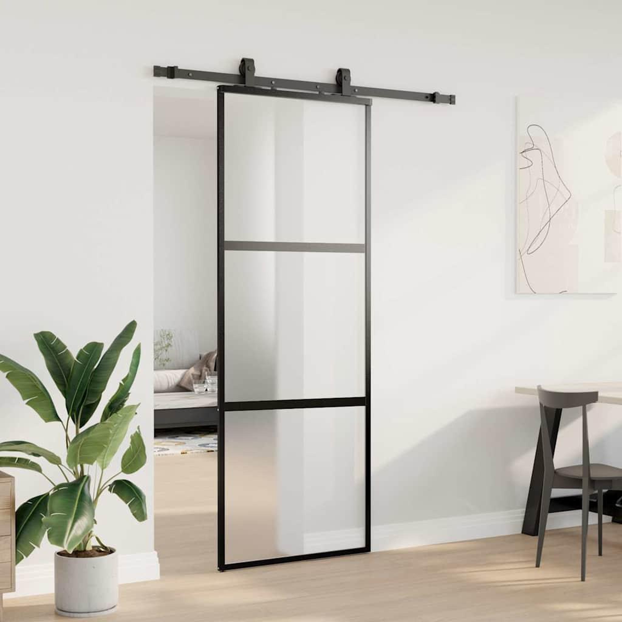 Voir la diapositive 3 : VIDAXL Porte coulissante kit quincaillerie noir 76x205 cm verre trempe