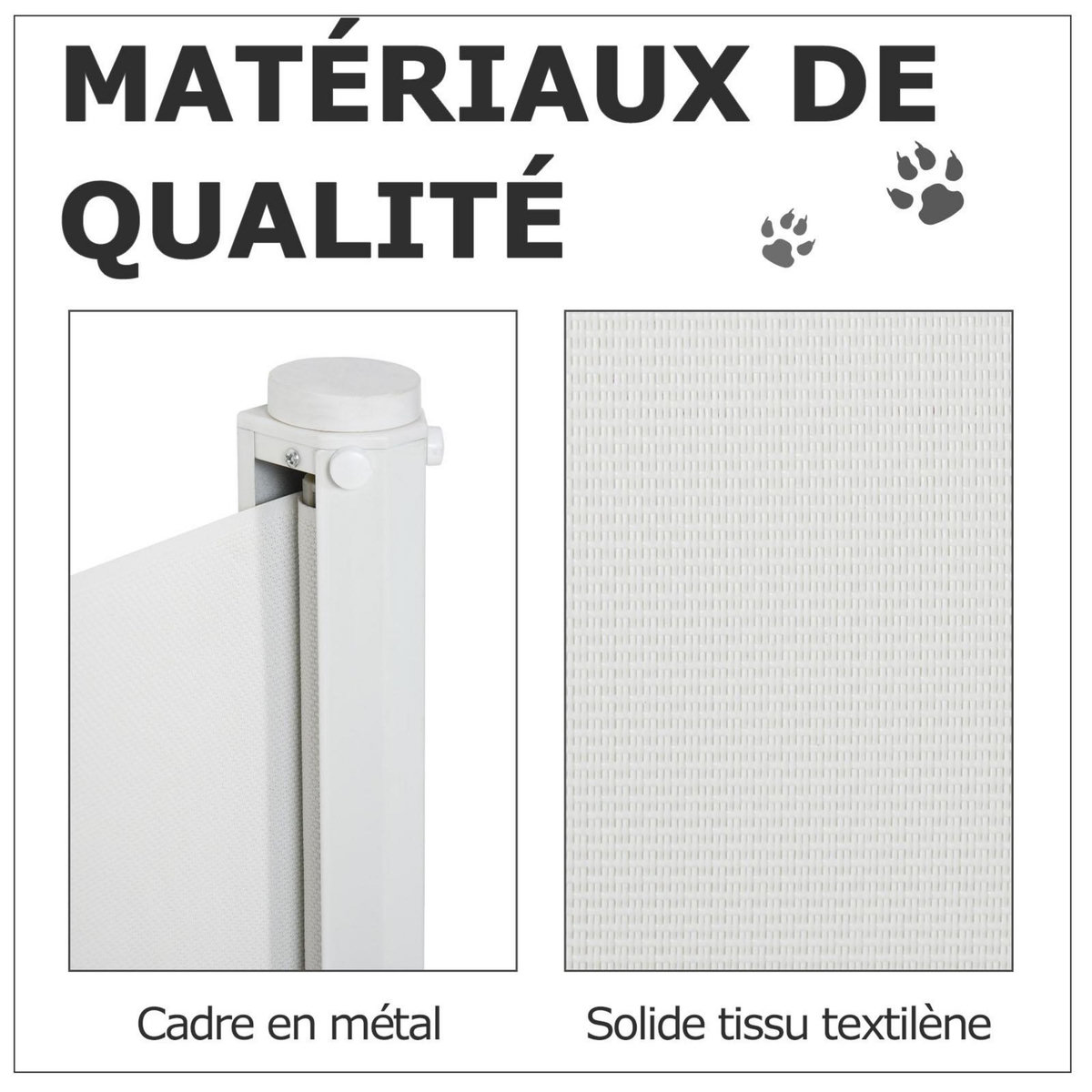 PAWHUT PawHut Barrière de sécurité barrière animaux rétractable automatique 1,15L x 0,83H m teslin métal blanc