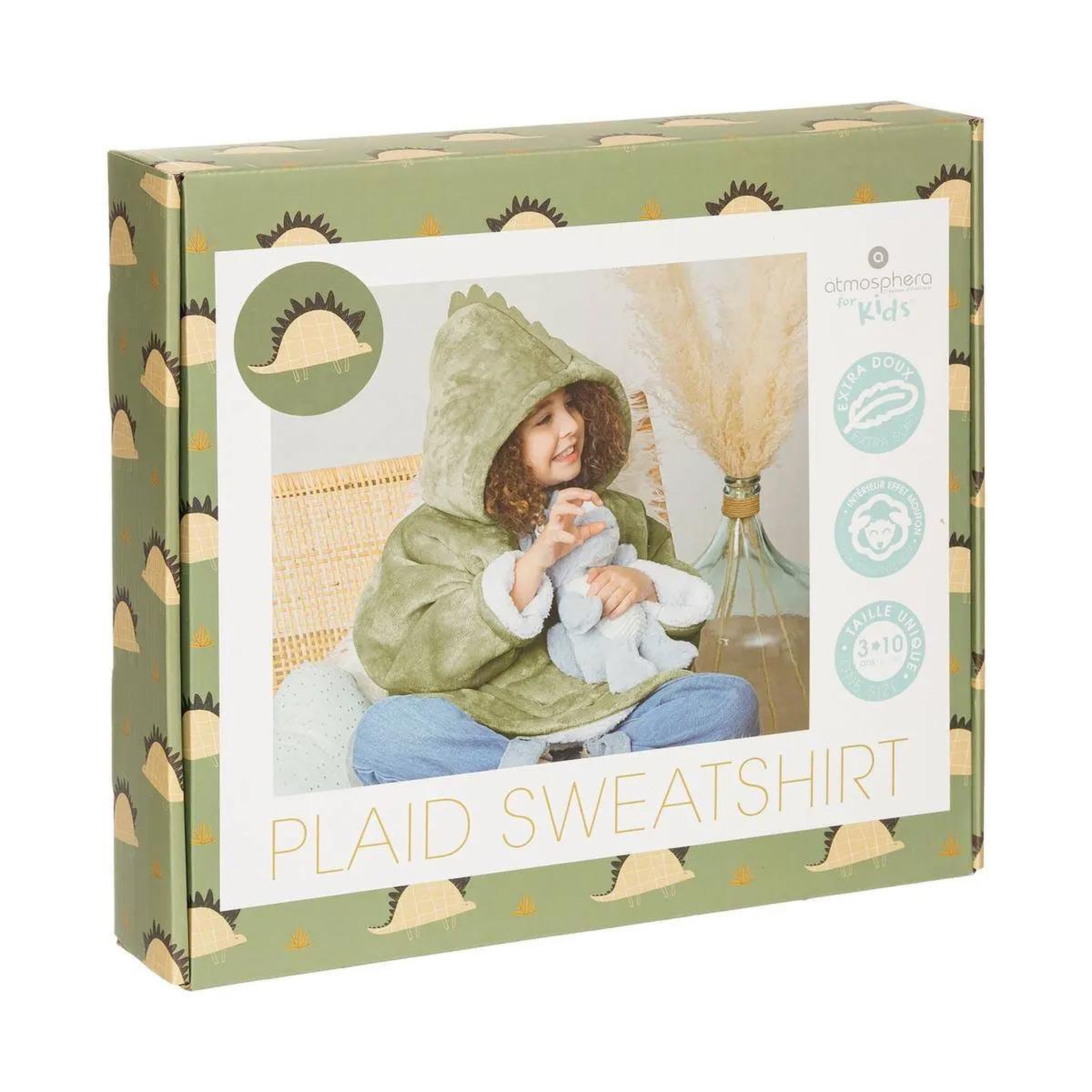 Voir la diapositive 3 : Atmosphera Kids Plaid sweat capuche enfant  dino  60x95cm vert