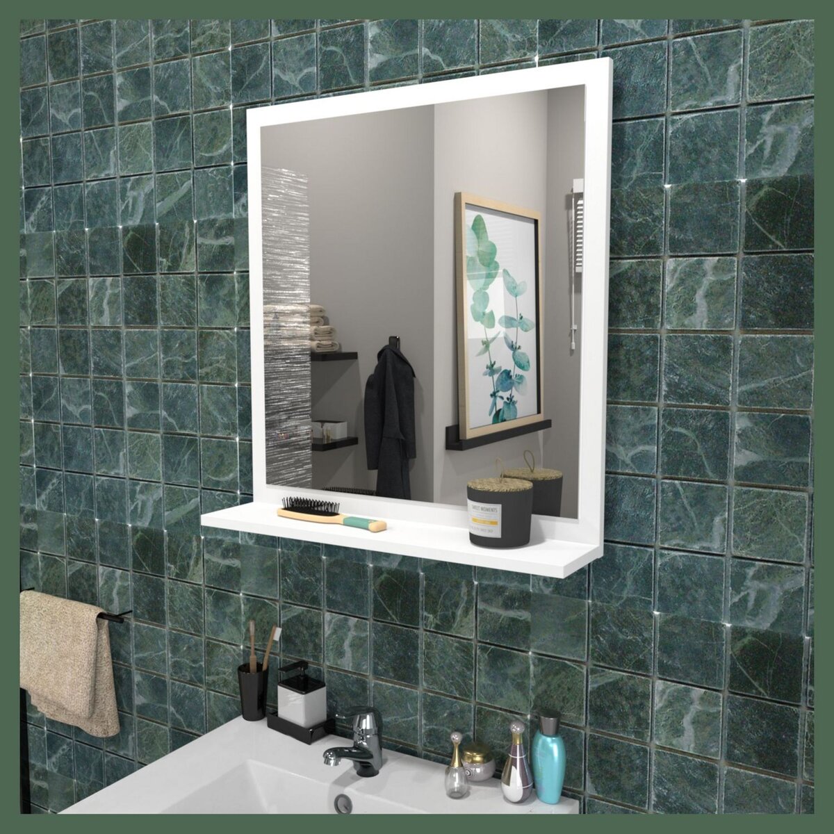 Miroir blanc de salle de bain avec tablette intégrée 60x65 cm FARO